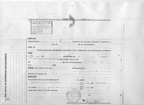 Geburtsurkunde Argentinien Cordoba La Calera