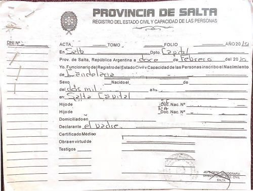 Geburtsurkunde Argentinien Salta