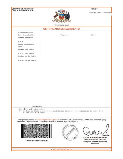 Certificado de Nacimiento Chile Cuidado Personal