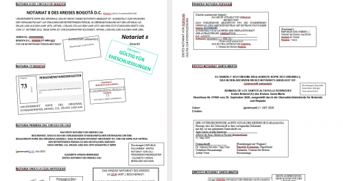 Sammlung Stempel und Beglaubigungsvermerke Behörden und Notariate Kolumbien