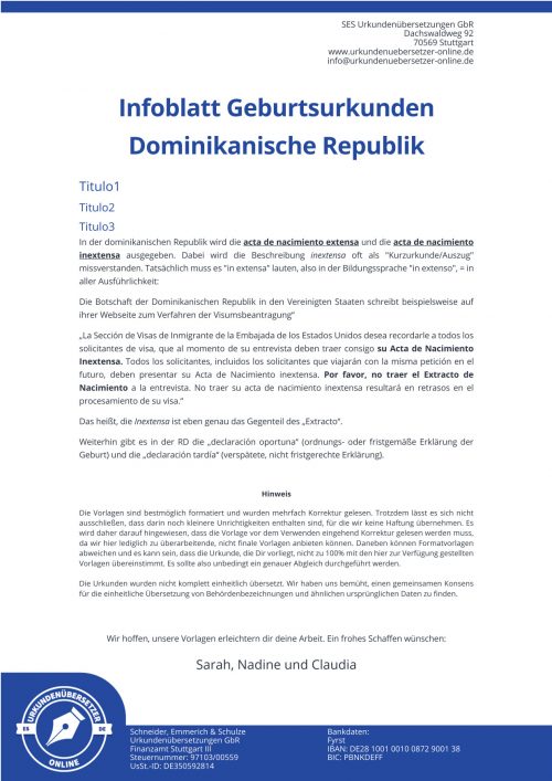 Infoblatt Geburtsurkunden Dominikanische Republik