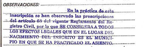 Geburtsurkunde Spanien Stempel artículo 68 Reglamento del Registro Civil