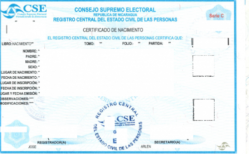 Certificado de Nacimiento Nicaragua CSE apostilliert 2022