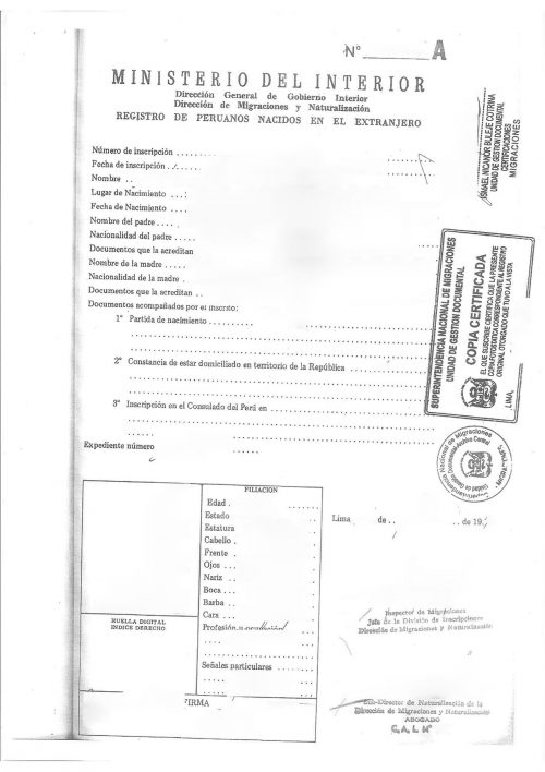 Registro de Peruanos nacidos en el extranjero Ministerio del Interio