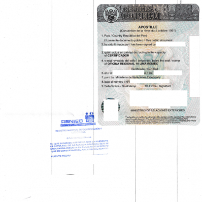 Rückseite & Apostille Geburtsurkunde Peru
