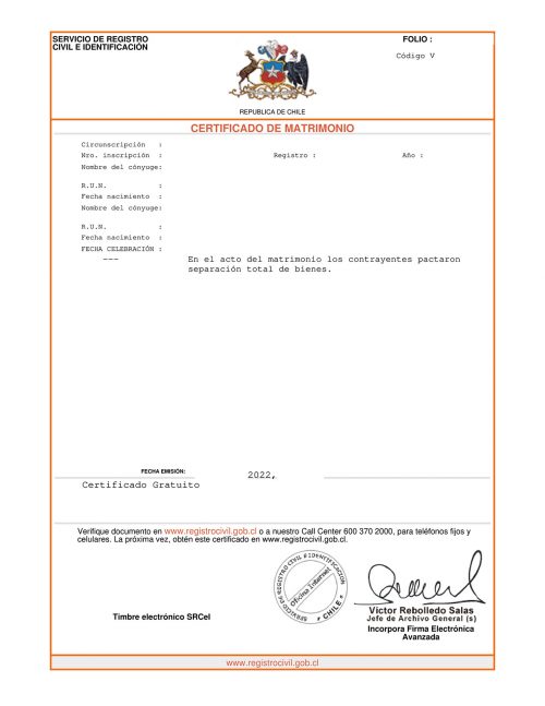 Certificado de Matrimonio digital Chile kostenlos