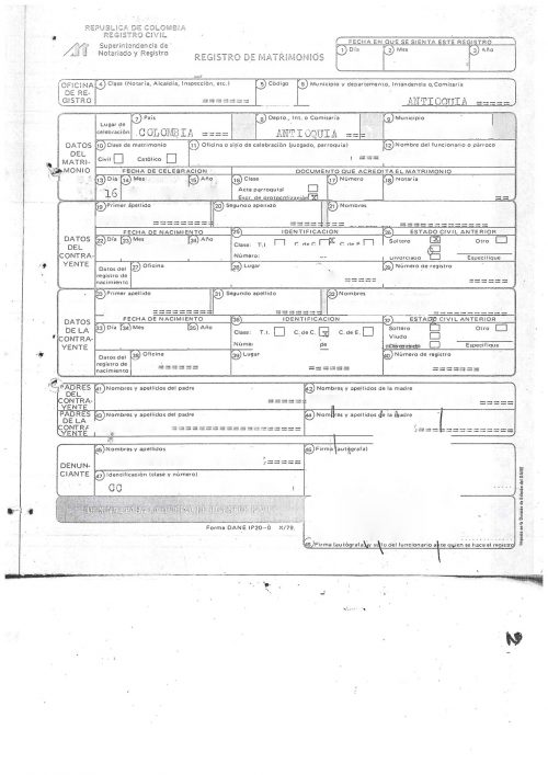 Registro Civil de Matrimonios Kolumbien Zahlen