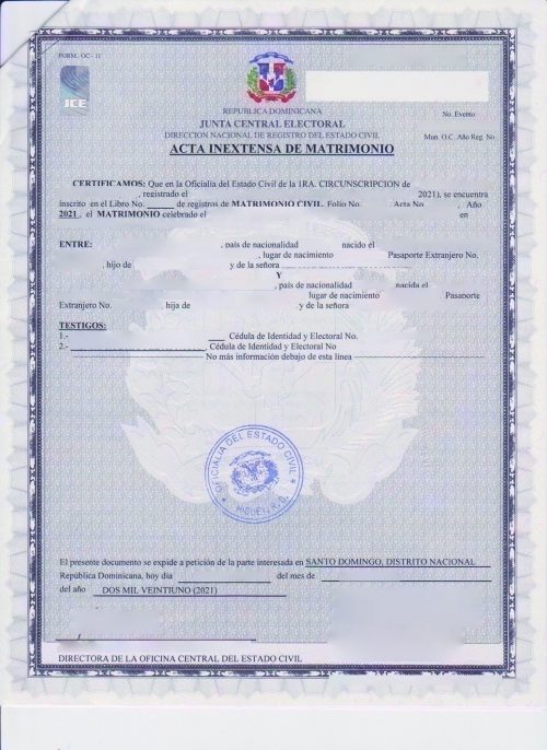 Acta Inextensa de Matrimonio Dominikanische Republik