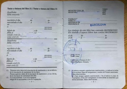 Libro de Familia Spanien bilingüe CAT ES Übersetzung aus ES