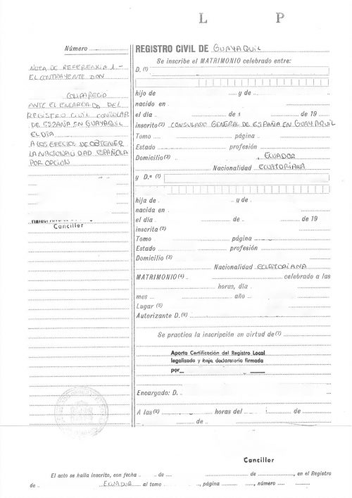 Inscripción de Matrimonio Spanien Konsulat Ecuador