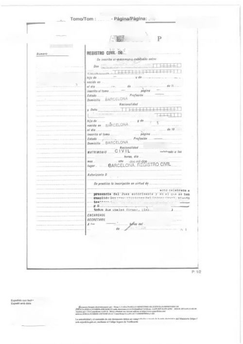 Certificación literal de Matrimonio Spanien digital ohne Zahlen CAT ES