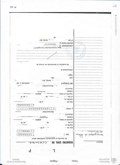 Certificación literal de Matrimonio Spanien ohne Zahlen nicht digital