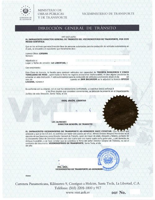 Führerscheinbescheinigung El Salvador Liviana