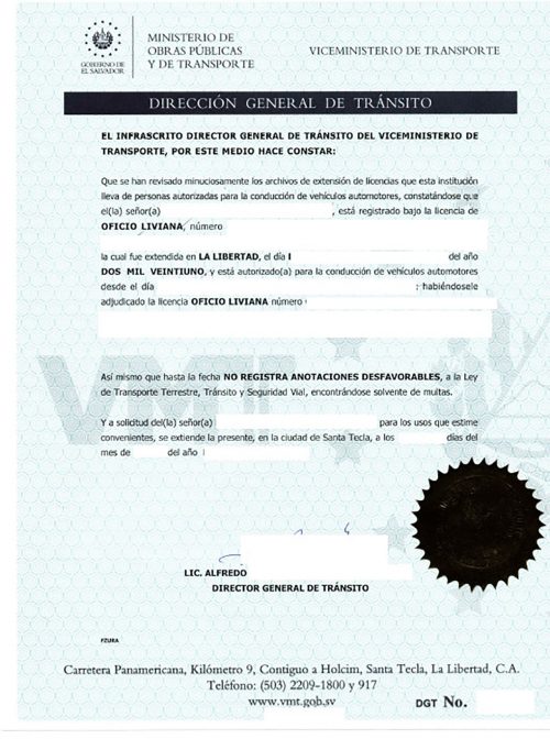 Führerscheinbescheinigung El Salvador Liviana Anotaciones