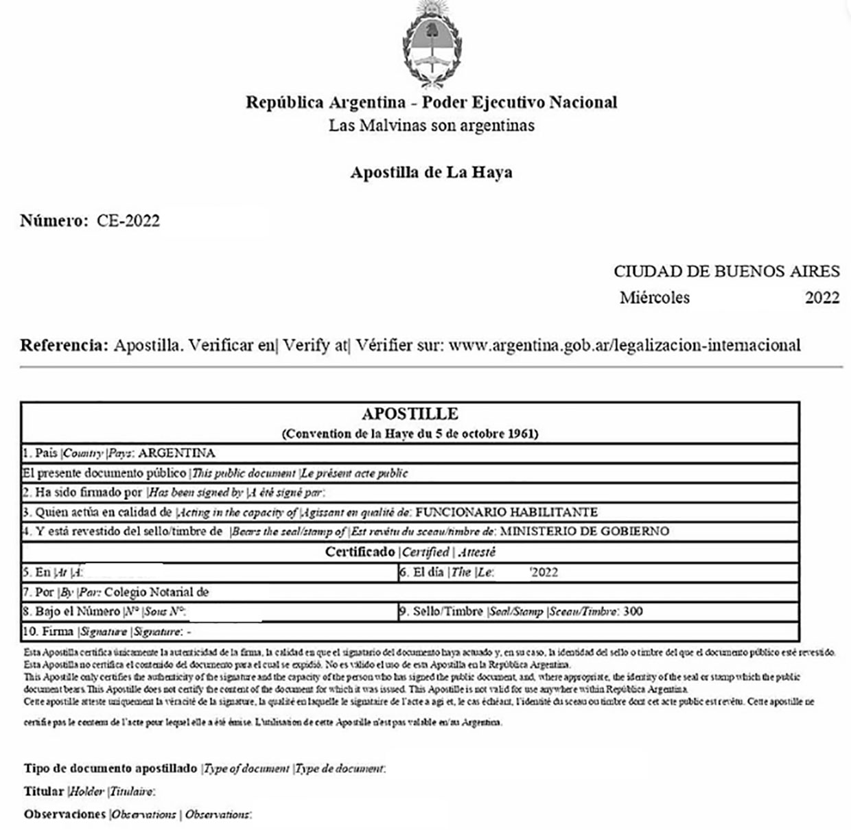 Apostille Argentinien digital Tabellenformat Jubiläum