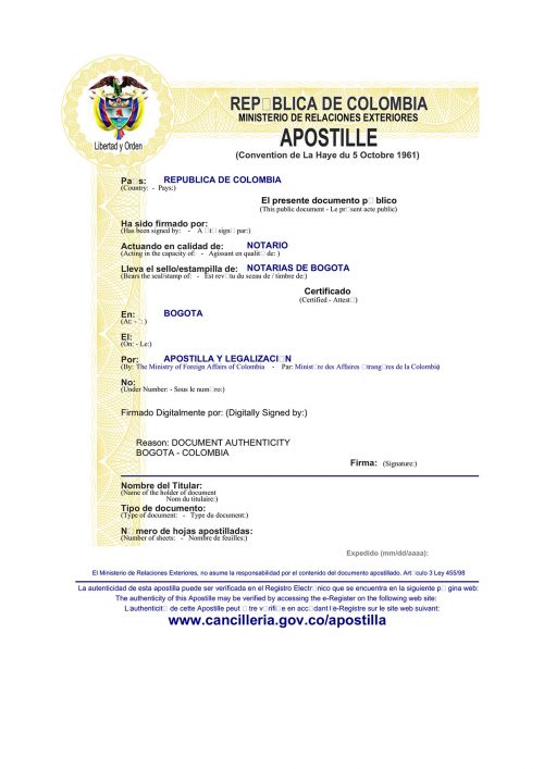 Apostille Kolumbien digital Eufracio Morales