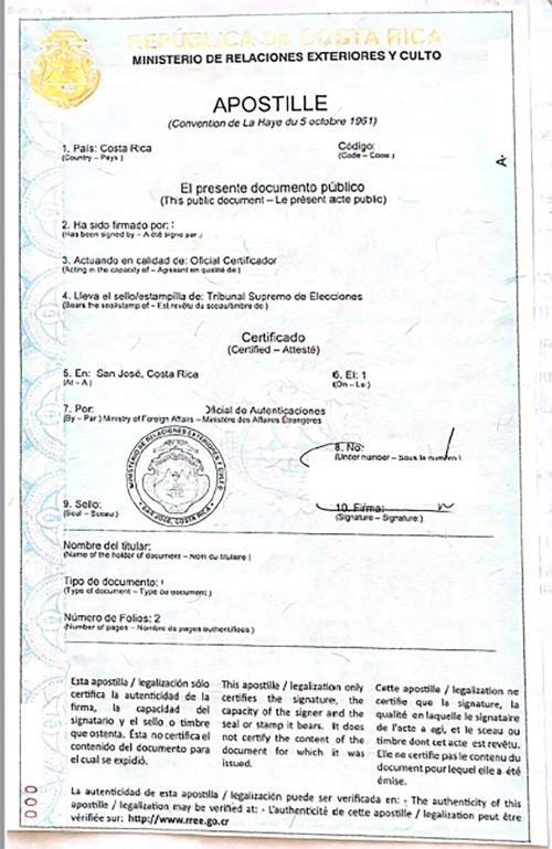 Apostille Costa Rica