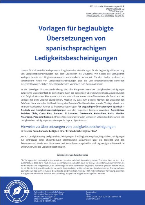 Informationsblatt Ledigkeitsbescheinigungen