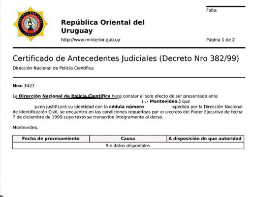 Certificado de Antecedentes Judiciales Uruguay digital apostilliert