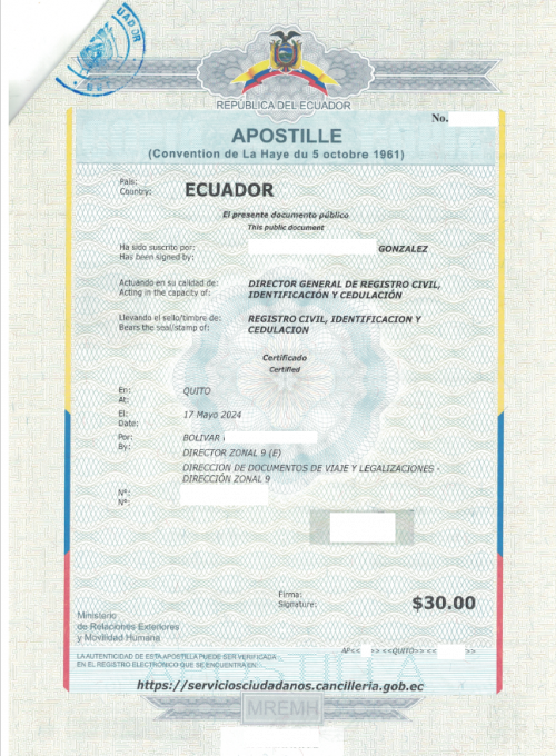 Apostille Ecuador Standard digital ohne Zahlen