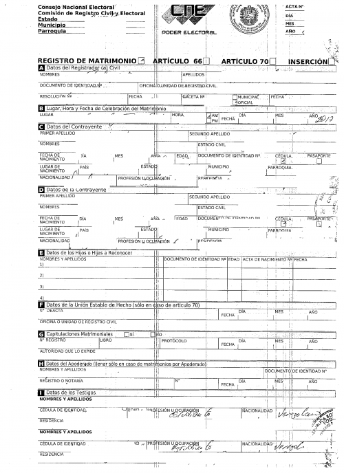 Registro de matrimonio Venezuela 2017 tabellarisch, apostilliert