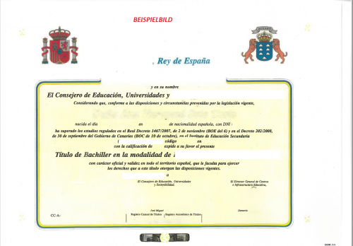 Título de Bachiller Spanien "Rey" Principado de Asturias 1105/2014