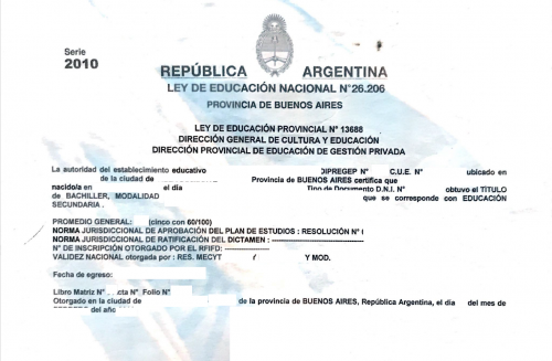 Sekundarschulabschluss Título de Bachiller Argentinien