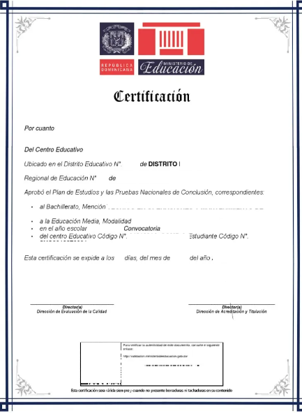 Certificación zum Bachillerato General República Dominicana ...