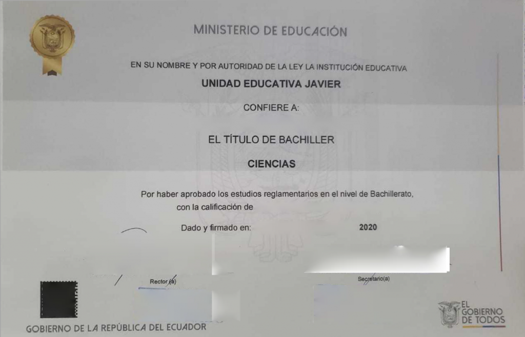 Título de Bachiller Ecuador - Urkundenübersetzer Online