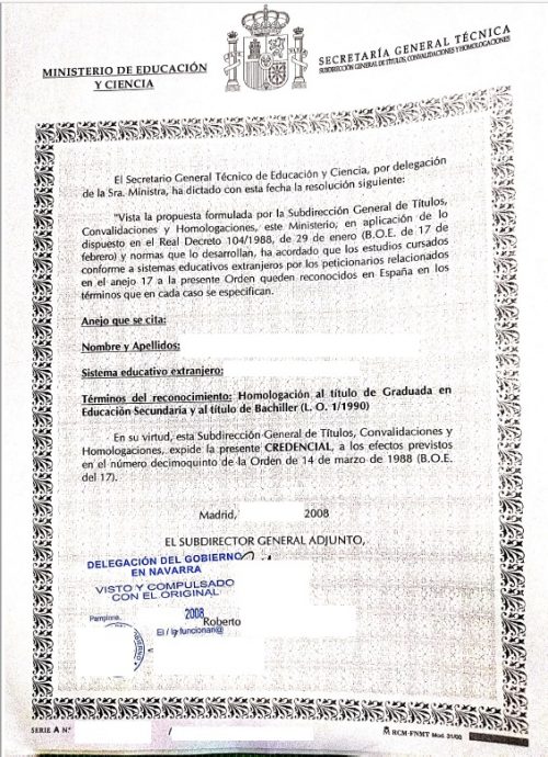 Homologación al título de Graduado/a en Educación Secundaria y al Título de Bachiller