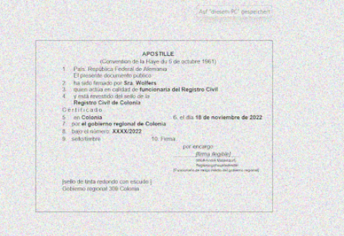 Apostille DE>ES Bezirksregierung Köln