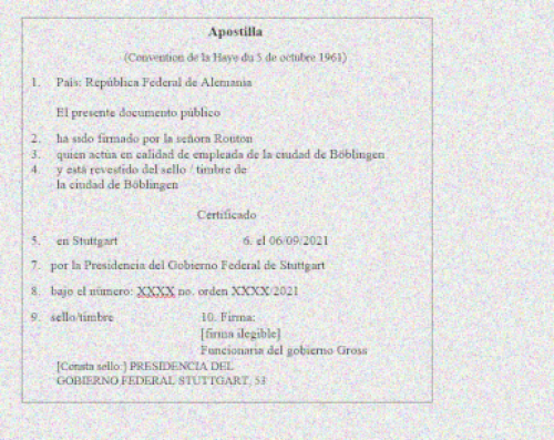 Apostille DE>ES Regierungspräsidium Stuttgart