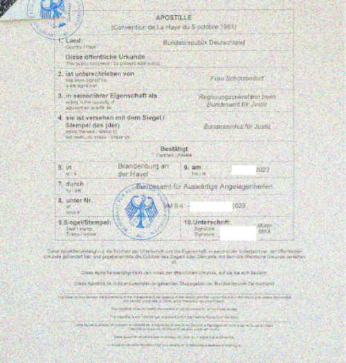 Apostille DE>ES Auswärtiges Amt - Bundesamt für Justiz 2023