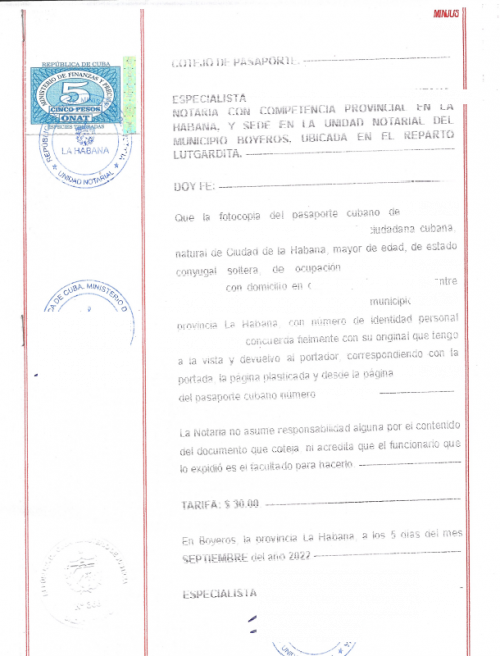 Cotejo de pasaporte - beglaubigte Kopie Reisepass Kuba