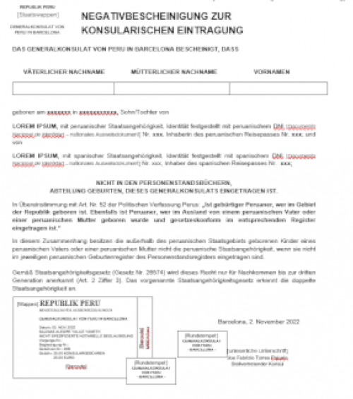 Certificado de no inscripción consular Peru