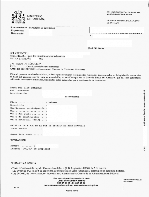 Katasterbescheinigung Spanien