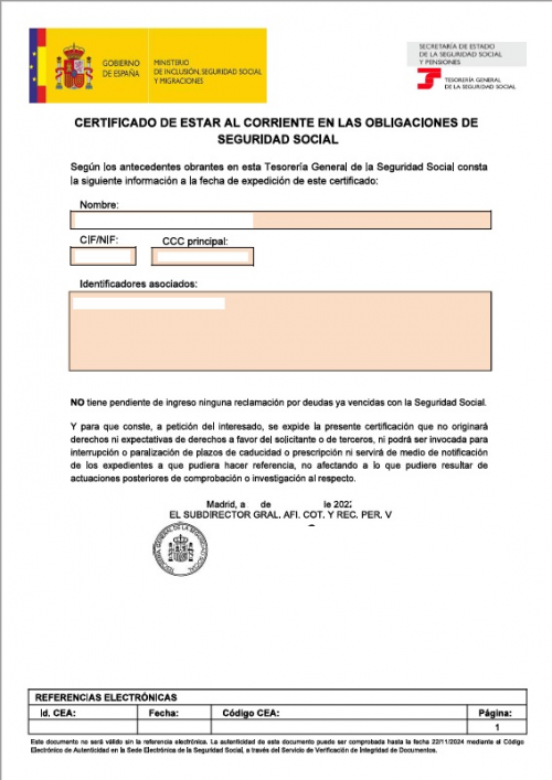 Certificado de estar al corriente en las obligaciones de Seguridad Social