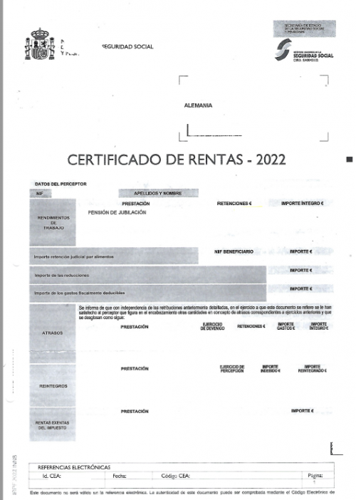 Certificado de Rentas Spanien