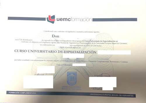 Curso Universitario de Especialización Universidad Europea Miguel de Cervantes