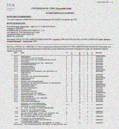 Certificación Académica Diplomatura en Relaciones Laborales Universidad de Cádiz