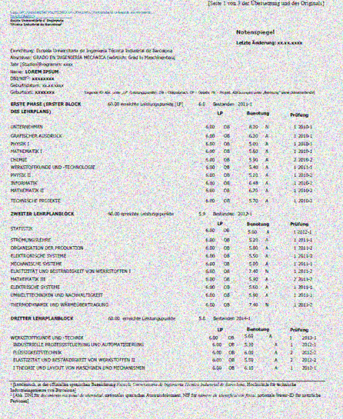 Certificación Académica Universitat Politècnica de Catalunya Grado en Ingeniería Mecánica