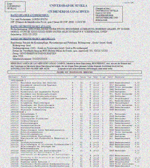 Certificación Académica Universidad de Sevilla Grado en Fisioterapia