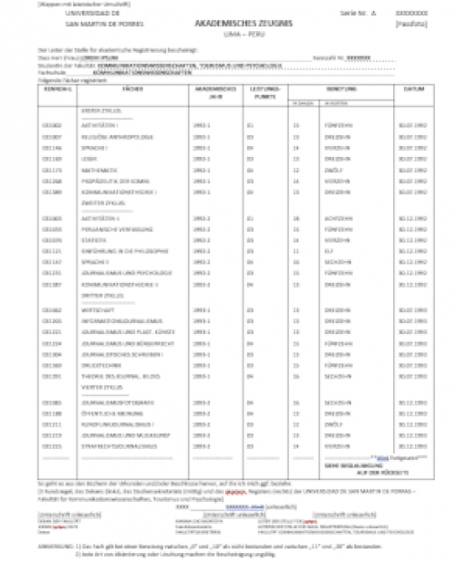Certificado Académico Ciencias de Comunicación Universidad San Martín de Porrés Perú