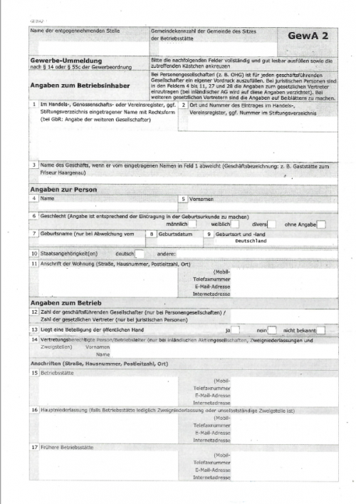 Gewerbeanmeldung "GewA 1" DE>ES 2021