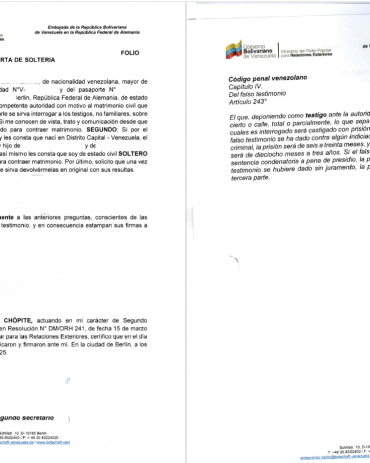 Carta de Soltería Venezuela