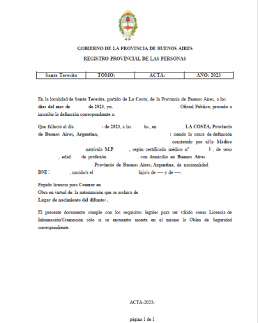 Acta de defunción BBAA