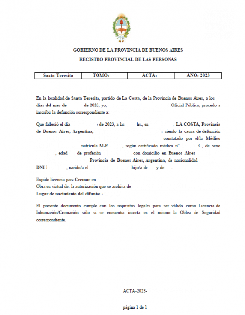 Acta de defunción BBAA