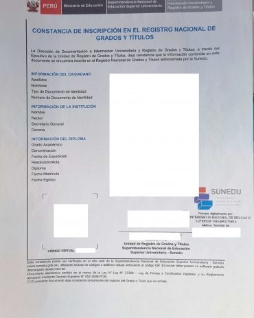 Constancia SUNEDU