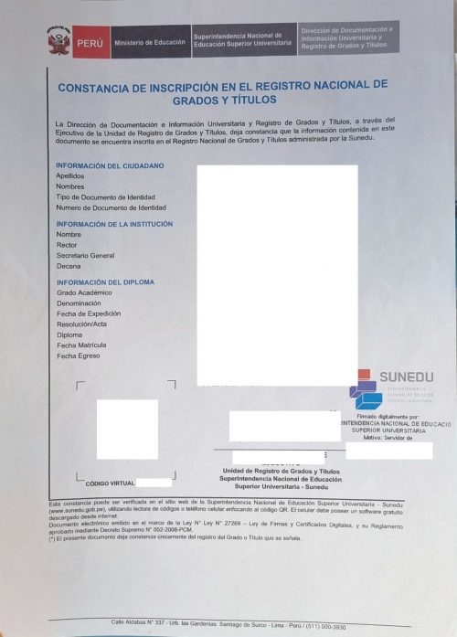 Constancia SUNEDU