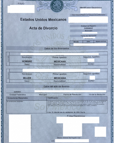 Scheidungsurkunde Mexiko Durango